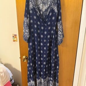 Elegant Blue Floral Women's Dress